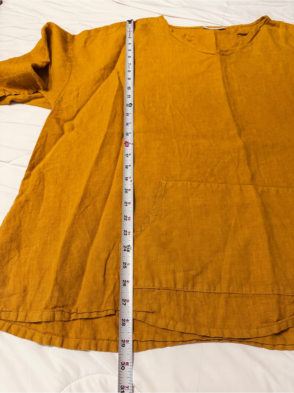 Bryn Walker Mustard Linen V-Neck Relaxed Top-Kangaroo Pocket-Size XL (estimated) - Picture 7 of 8